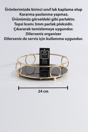 Yuvarlak Gold Servis Sunum Tepsisi Ikramlık Hediyelik Dekorasyon Organizer 24cm Alyans Sofra Mutfak ALYNSGLD - 4