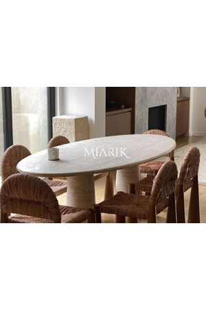 Yuvarlak Huni Ayak Traverten Mermer Yemek Masası - Miarik Design & Dekorasyon