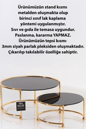 Yuvarlak Ikili Gold Siyah Kahve Yanı Sunumluk Hediyelik Dekorasyon Ikramlık Organizer Mdf Ahşap 26 ZGN2 - 7