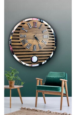 Yuvarlak Model Modern Sarkaclı Duvar Saat Ahşap Saat Wall Clock - 2