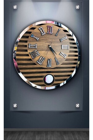 Yuvarlak Model Modern Sarkaclı Duvar Saat Ahşap Saat Wall Clock - 4