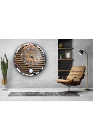 Yuvarlak Model Modern Sarkaclı Duvar Saat Ahşap Saat Wall Clock - 5