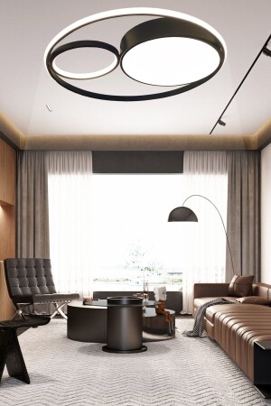 Yuvarlak Siyah Led Avize Kumandalı 3 Renk Aydınlatmalı Plafonyer Modern Led Tavan Avizesi Dimmerli 1005 - Ledmi Lighting