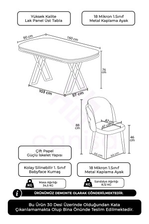 Zae Serisi 90x160 Lak Panel Antrasit Ironi krom Ayak Masa Takımı 6 Gri Sandalye - 4