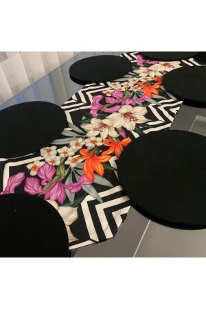 Zambak Desenli Runner 6 Adet Supla Seti - Lovelyhome35