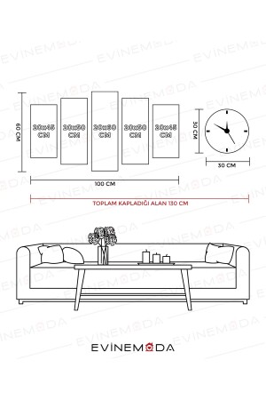 Zarif Altın Ve Mavi Çiçekler Ile Dallar 5 Parçalı Mdf Tablo Saat Set - 6