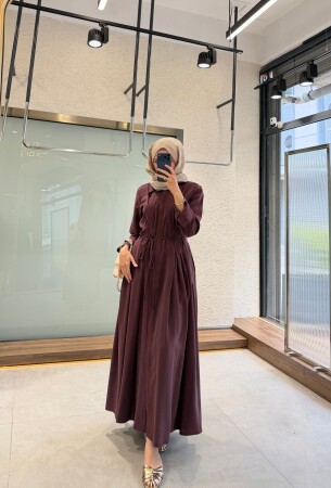 Zarif Bağcıklı Elbise - Bordo - Nuuwears