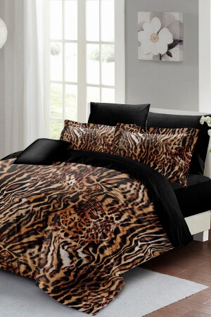 Zebra Brown Çift Kişilik Nevresim Takımı Özel Dokuma Pamuk Saten 3d Özel Tasarım MONOHOME24598 - 4