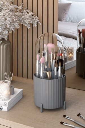 فرشاة الماكياج من طراز MNZ-Zebra و منظمة تجميل منظمة نظافة مع غطاء شفاف - Pufwin Home