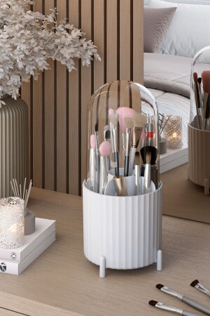 فرشاة الماكياج من طراز MNZ-Zebra و منظمة تجميل منظمة نظافة مع غطاء شفاف - Pufwin Home