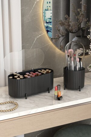 Zebra-Set, Make-up-Pinsel und Kosmetik-Organizer, hygienisches Organizer-Set mit transparenter Abdeckung, 2-teilig - 2