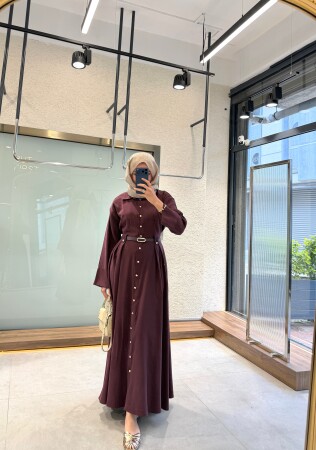 Zerdem Düğmeli Elbise - Bordo - Nuuwears