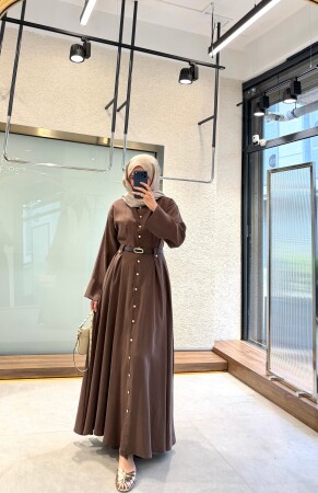 Zerdem Düğmeli Elbise - Kahve - Nuuwears