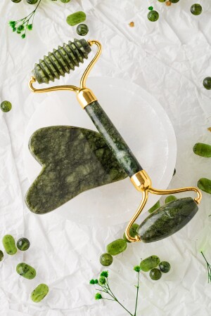 Zertifiziert 1. Grade Jade Naturstein gezahnte Rollen und Herz Gua Sha Massageset Ma047 TYC00463679105 - 4