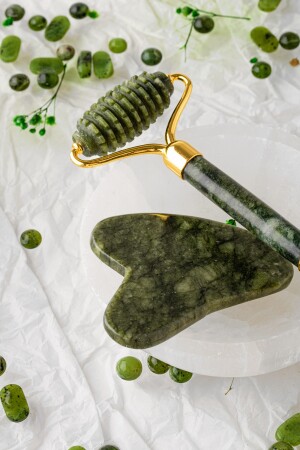 Zertifiziert 1. Grade Jade Naturstein gezahnte Rollen und Herz Gua Sha Massageset Ma047 TYC00463679105 - 5