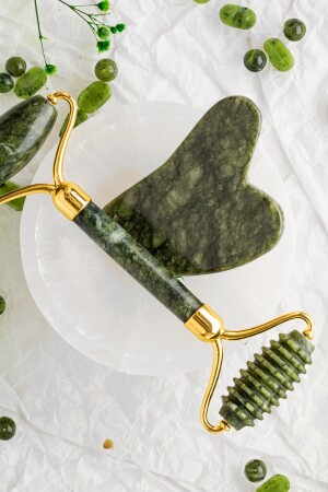 Zertifiziert 1. Grade Jade Naturstein gezahnte Rollen und Herz Gua Sha Massageset Ma047 TYC00463679105 - 6