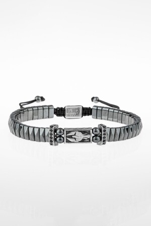 ZERTIFIZIERTES HÄMATIT-NATURSTEIN-GEFLOCHTENES 925-SILBER-DESIGN-ARMBAND (HELMSYMBOL) - 8