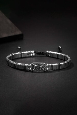 ZERTIFIZIERTES HÄMATIT-NATURSTEIN-GEFLOCHTENES 925-SILBER-DESIGN-ARMBAND (MIT LÖWENSYMBOL) - 6