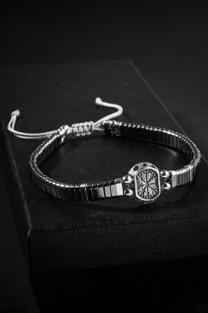 ZERTIFIZIERTES HÄMATIT-NATURSTEIN-GEFLOCHTENES 925-SILBER-DESIGN-ARMBAND (MIT MARA-SYMBOL) - 6