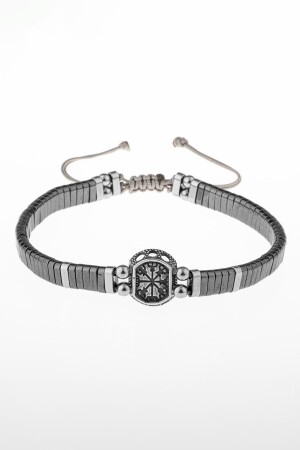 ZERTIFIZIERTES HÄMATIT-NATURSTEIN-GEFLOCHTENES 925-SILBER-DESIGN-ARMBAND (MIT MARA-SYMBOL) - 7