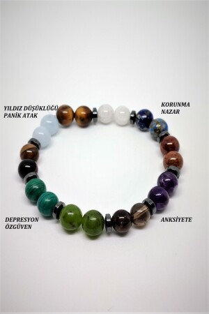 Zertifiziertes Panikattacken-Armband (AQUAMARIN-MALAHIT-JADE-RAUCHQUARZ-AMETHYST-LAL--MONDSTEIN) aus Naturstein - 2