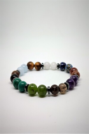 Zertifiziertes Panikattacken-Armband (AQUAMARIN-MALAHIT-JADE-RAUCHQUARZ-AMETHYST-LAL--MONDSTEIN) aus Naturstein - 3