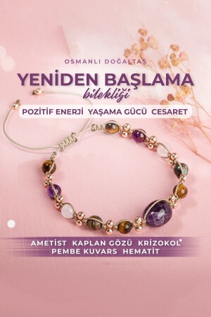 Zertifiziertes Restart-Armband, handgefertigter Amethyst-Tigerauge-Chrysokoll-Naturstein - 1