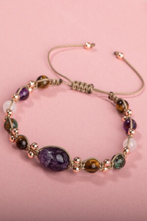 Zertifiziertes Restart-Armband, handgefertigter Amethyst-Tigerauge-Chrysokoll-Naturstein - 3