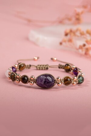 Zertifiziertes Restart-Armband, handgefertigter Amethyst-Tigerauge-Chrysokoll-Naturstein - 4