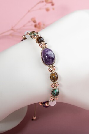 Zertifiziertes Restart-Armband, handgefertigter Amethyst-Tigerauge-Chrysokoll-Naturstein - 5