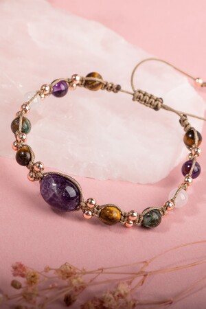 Zertifiziertes Restart-Armband, handgefertigter Amethyst-Tigerauge-Chrysokoll-Naturstein - 6