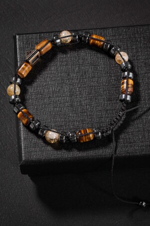 ZERTIFIZIERTES TIGERAUGE-CITRIN-HÄMATIT-NATURSTEIN-ZIRKON-AUSRÜSTUNG ARMBAND MIT MAKRAMME-STRICKDESIGN - 3