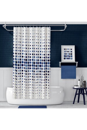 Zethome Mavi Puantiyeli Banyo Perdesi Tek Kanat 1x180x200 Duş Perdesi BAPEVD4961MAVT - 5