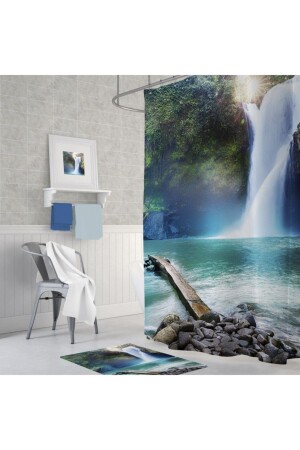 Zethome Tropischer Wasserfall-Badezimmer-Duschvorhang, einflügelig, 1 x 180 x 200 - 1