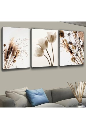 Zevahir 3'lü Kanvas 90 X 60 Cm Sazlık Modern Tablo TKVS-49 - 1