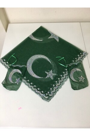 (منز) الخضراء العريس العريس (حنا) غطاء الكتف (شال) مع قفازات (سيكينز) مع النجم والنصف قمر (موتيف - ZEYMERADE