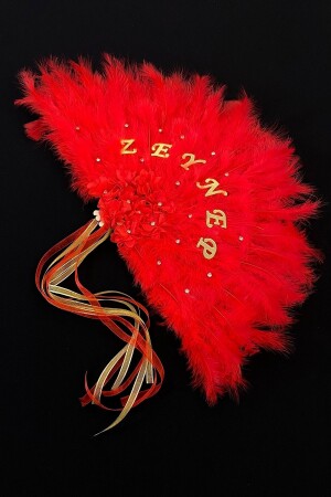 مروحة العروس الحمراء - العروس لتكون - حفلة البكالوريوس - ليلة هينا - مروحة ريش خشبية - Zeymerade