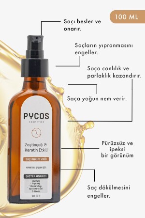 Zeytinyağı-Keratin-Argan Yağı Etkenli Besleyici ve Onarıcı Saç Bakım Kompleksi 100 ML - Pycos Cosmetics