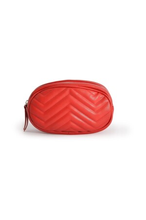 Zickzackgenähte Damen-Gürteltasche aus Leder mit Reißverschluss – Rot 40302 - 2