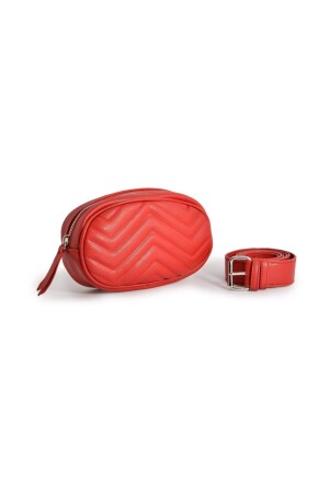 Zickzackgenähte Damen-Gürteltasche aus Leder mit Reißverschluss – Rot 40302 - 7