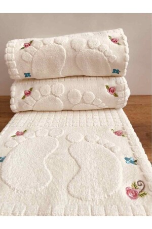 #ziganahome-foot-towel-embroidered-cream-3-grain-100%-cotton-size:50x70-(2209)# CREAM2209 - 1