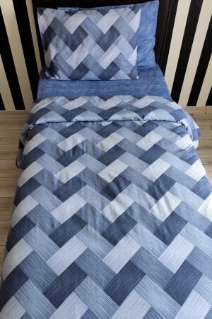 Zigzag Blue Jugend-Einzelbettbezug-Set mit elastischen Laken - 3