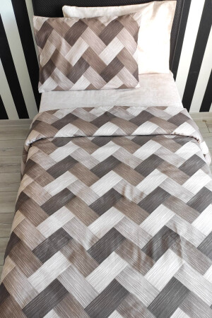 Zigzag Brown 4-teiliges Bettbezug-Set mit elastischen Laken für eine Einzelperson (100 x 200 cm), cndn-zigzag-plaid - 4