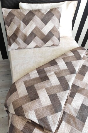 Zigzag Brown 4-teiliges Bettbezug-Set mit elastischen Laken für eine Einzelperson (100 x 200 cm), cndn-zigzag-plaid - 2