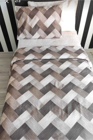 Zigzag Brown 4-teiliges Bettbezug-Set mit elastischen Laken für eine Einzelperson (100 x 200 cm) yenizigzak-nevrresimtk - 4