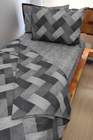 Zigzag Grey 4-teiliges Bettbezug-Set mit elastischen Laken für eine Einzelperson (100 x 200 cm), cndn-zigzag-plaid - 2