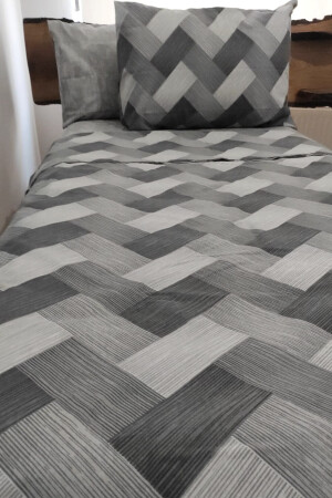 Zigzag Grey 4-teiliges Bettbezug-Set mit elastischen Laken für eine Einzelperson (100 x 200 cm), cndn-zigzag-plaid - 4