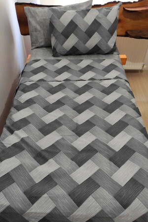 Zigzag Grey 4-teiliges Bettbezug-Set mit elastischen Laken für eine Einzelperson (100 x 200 cm), cndn-zigzag-plaid - 5