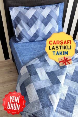 Zikzak Mavi Genç Lastikli Çarşaflı Tek Kişilik Nevresim Takımı - 1