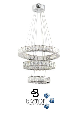 Zilla 3-teilige moderne Pendelleuchte mit Kristallstein-LED-Kronleuchter – 3-Farben-gesteuert – (Weiß – Gelb – Tageslicht) SAPPHIRE 3-Plus SILVER - 5